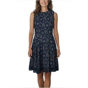 City Studio Sleeveless Navy Blue Lace Cotton Blend Mini Dress 3